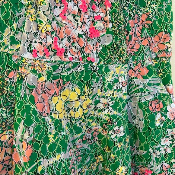 Anthropologie Maeve Dress Verbena Lace Floral Green Sequin Spring Size 2 - Picture 6 of 11